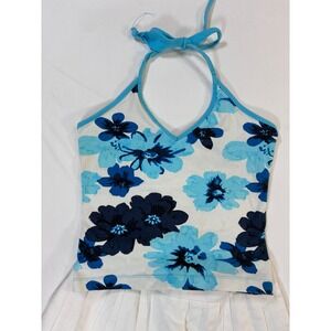 VTG Y2K Costal Surfer Arizona Jean Co Blue Floral Halter Tank Top Medium Stretch